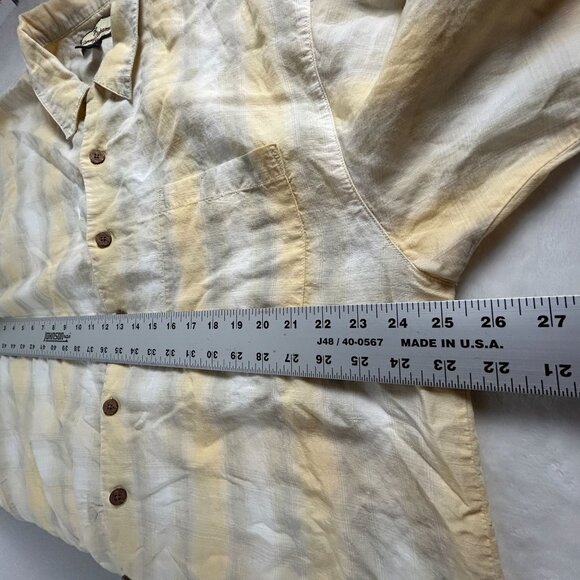 Tommy Bahama Mens Yellow Plaid Button-Up Shirt Large Linen Blend Short Sleeve - Picture 6 of 7